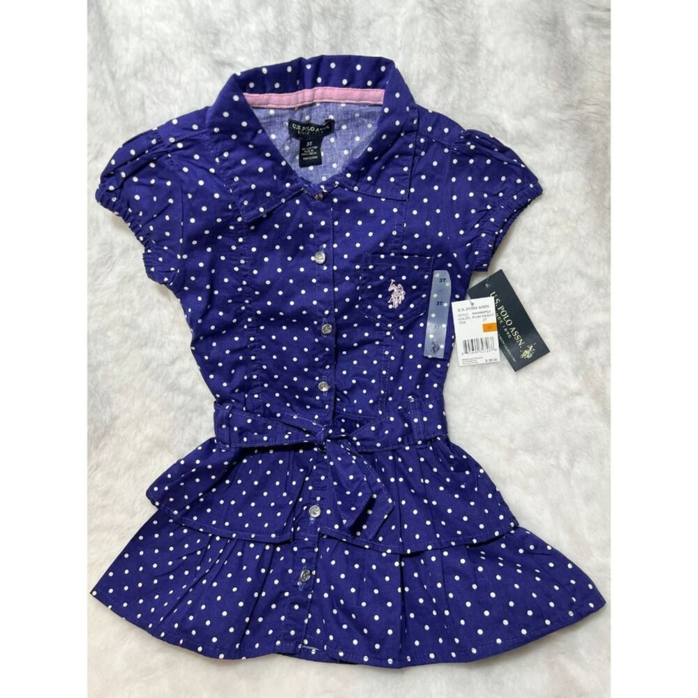US Polo Association Dress Navy blue white polka dots size 3t toddler ruffle
